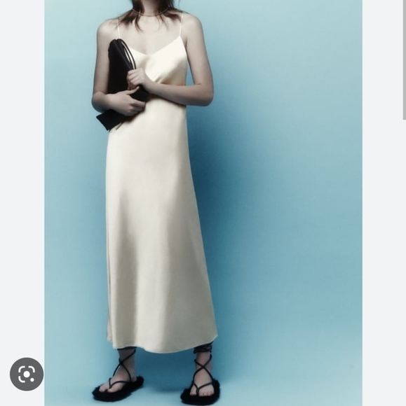 NWT Zara Satin Effect V-neck Midi Maxi Slip Dress - Picture 1 of 13